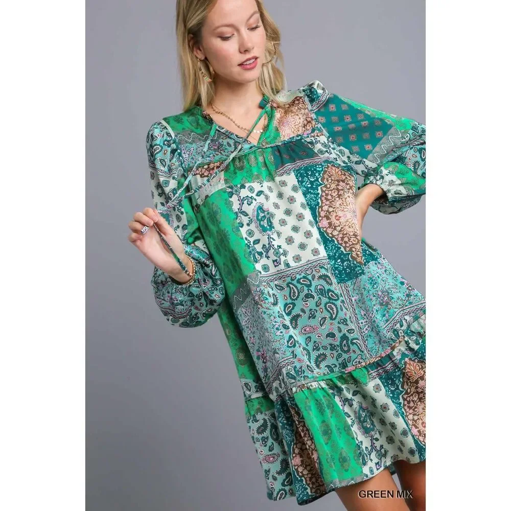 UMGEE NWT Boho Patchwork Dress Western Cowgirl Chic Festival Retro Gypsy Vibes - Picture 7 of 8